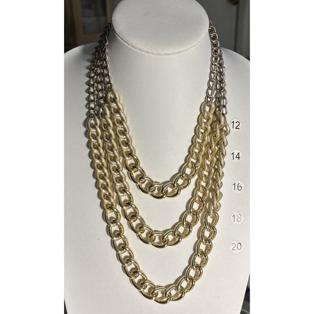Chunky Mixed Metal Multi Strand Chain Necklace Gold Silver Tone Statement